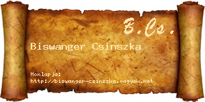 Biswanger Csinszka névjegykártya